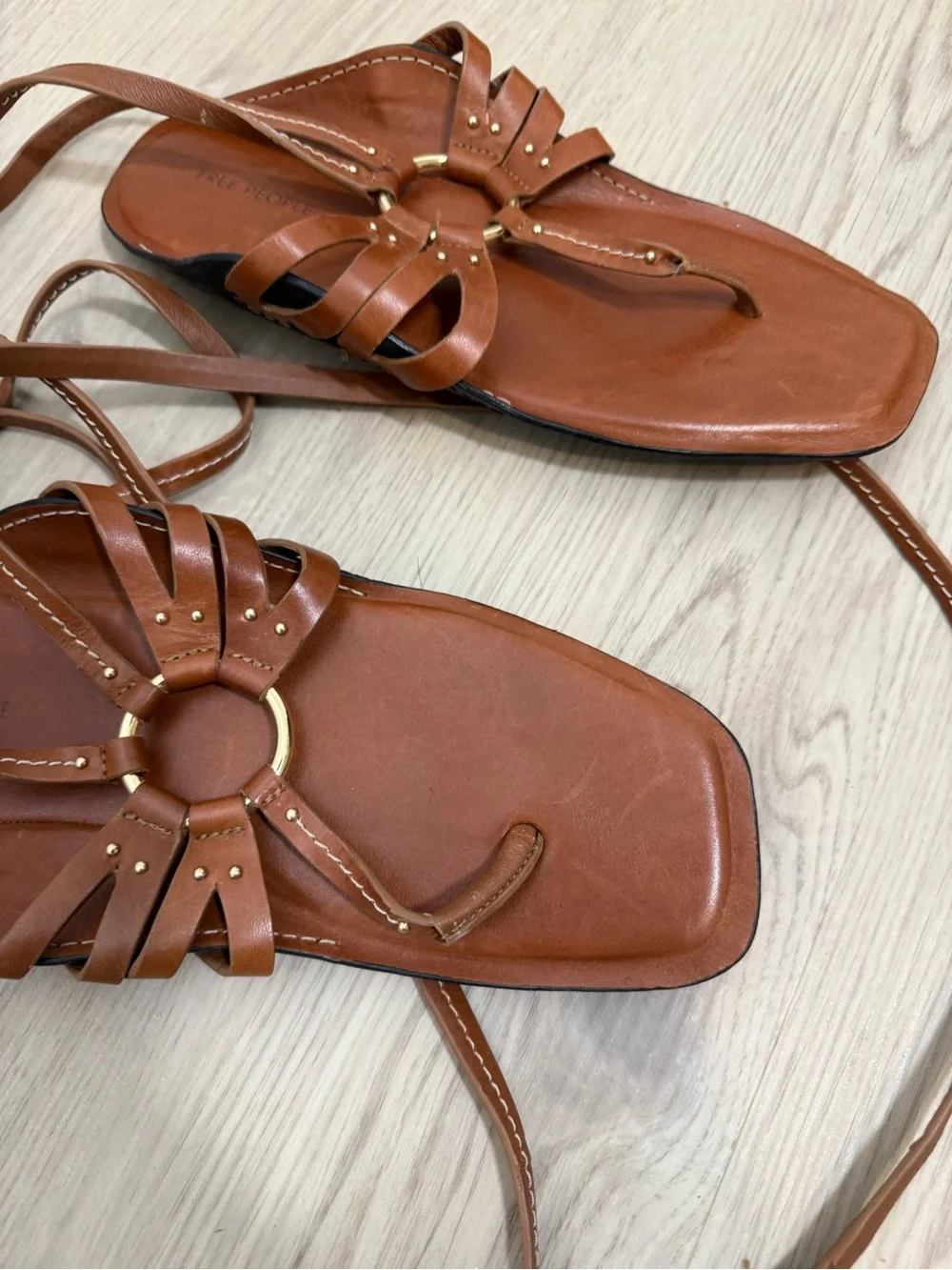 Free People Brown Leather Dragonfly Wrap Gladiator Sandals Size 7 Boh